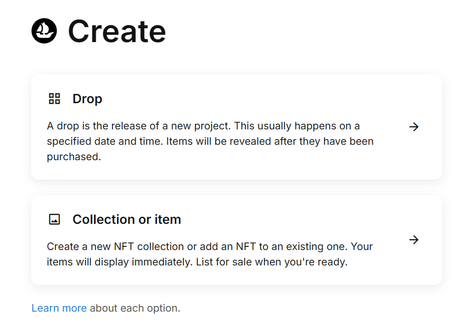 créer drop ou collection opensea